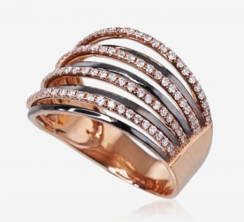 Золотое кольцо #1100103(Au-R+PRh-Bk)_DI, Красное Золото 750°, родий (покрытие), Бриллианты (0,41Ct), Размер: 17, 4.89 гр. image 2