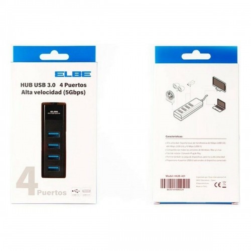 4-Port USB Hub 3.0 ELBE HUB401 Black image 2