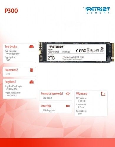 Patriot SSD 2TB P300 M.2 PCIe 2280 2100/1650 image 2