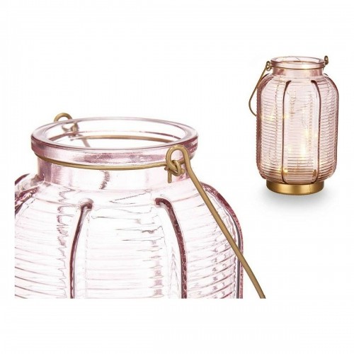 LED Lantern Stripes Pink Golden Glass (13,5 x 22 x 13,5 cm) image 2