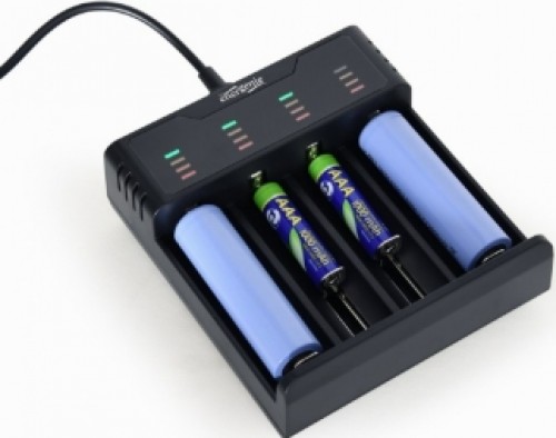 Bateriju lādētājs Gembird USB 4-slot Ni-MH + Li-ion Fast Battery Charger Black image 2