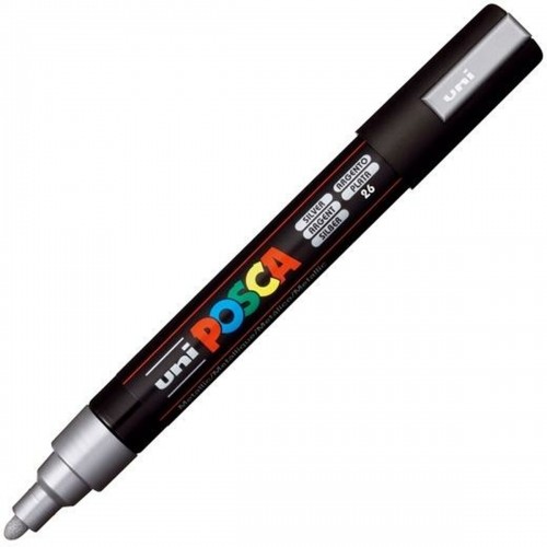 Felt-tip pens POSCA PC-5M Silver (6 Units) image 2