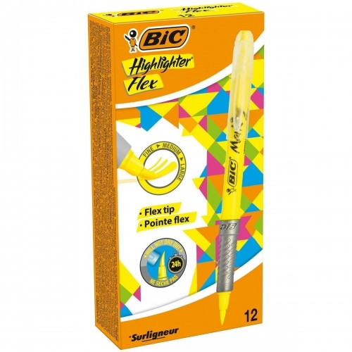 Fluorescējošs Marķieris Bic Highlighter Flex Dzeltens 12 gb. image 2