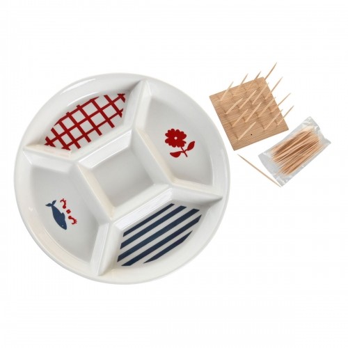 Appetizer Set DKD Home Decor 23,5 x 23,5 x 7 cm Red Blue White Stoneware Mediterranean Houses image 2