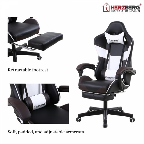 Herzberg Home & Living Herzberg HG-8082: Tri-color Gaming and Office Chair with T-shape Accent Green image 2