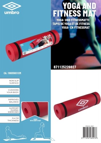 Umbro Red Fitness and Yoga Mat 190x58x1cm image 2