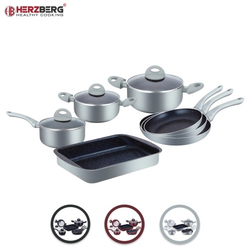 Herzberg Cooking Herzberg 10 Pieces Marble Coated Cookware Set - Silver image 2