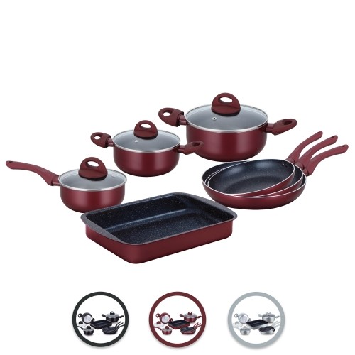 Herzberg Cooking Herzberg HG-9016BR: 10 Pieces Marble Coated Cookware Set - Burgundy image 2