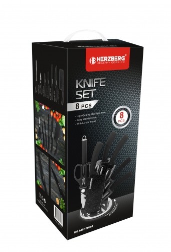 Herzberg Cooking Herzberg 8 Pieces Knife Set with Acrylic Stand-Black image 2