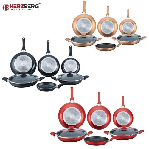 Herzberg Cooking Herzberg 8 Pieces Marble Coated Frying Pan Set Red image 2