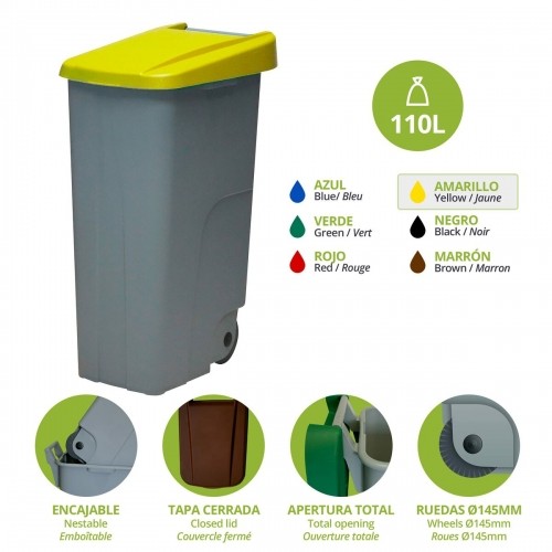 Atkārtoti Pārstrādājamo Atkritumu Tvertne Denox Dzeltens 110 L (42 x 57 x 88 cm) image 2