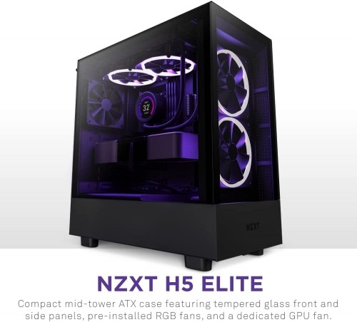 NZXT H5 Elite All Black, tower case (black, tempered glass) image 2