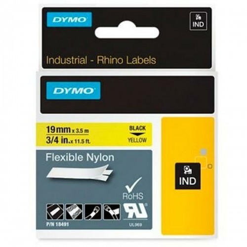 Laminated Tape for Labelling Machines Rhino Dymo ID1-19 19 x 3,5 mm Black Yellow Self-adhesives (5 Units) image 2