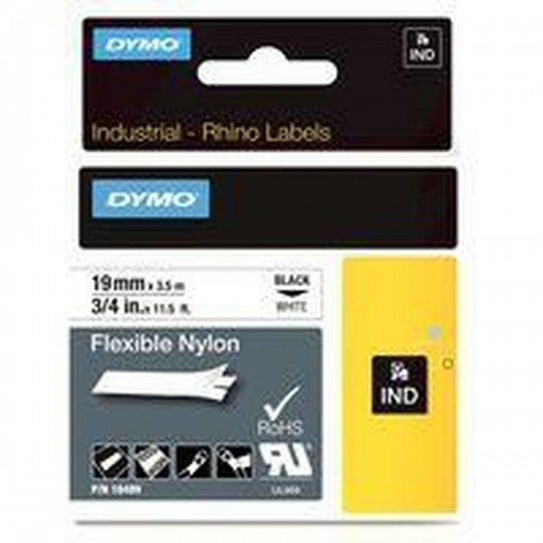 Laminated Tape for Labelling Machines Rhino Dymo ID1-19 19 x 3,5 mm Black White Self-adhesives (5 Units) image 2
