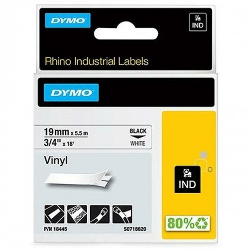 Laminated Tape for Labelling Machines Rhino Dymo ID1-19 19 x 5,5 mm Black White Stick Self-adhesives (5 Units) image 2