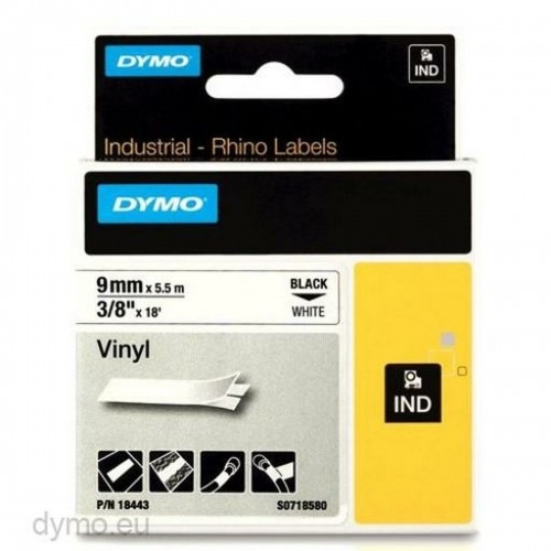 Laminated Tape for Labelling Machines Rhino Dymo ID1-9 White Black 9 x 5,5 mm Stick (5 Units) image 2