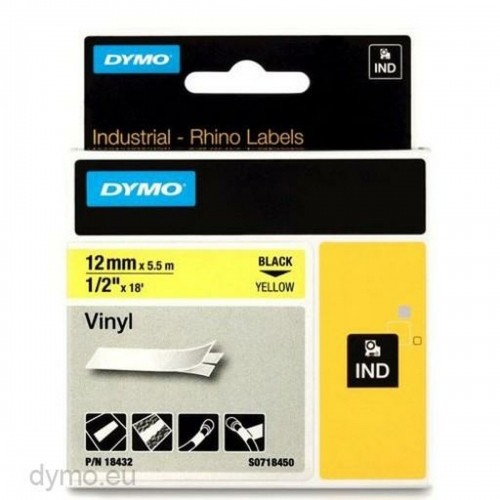 Laminated Tape for Labelling Machines Rhino Dymo ID1-12 12 x 5,5 mm Black Yellow Stick Self-adhesives (5 Units) image 2