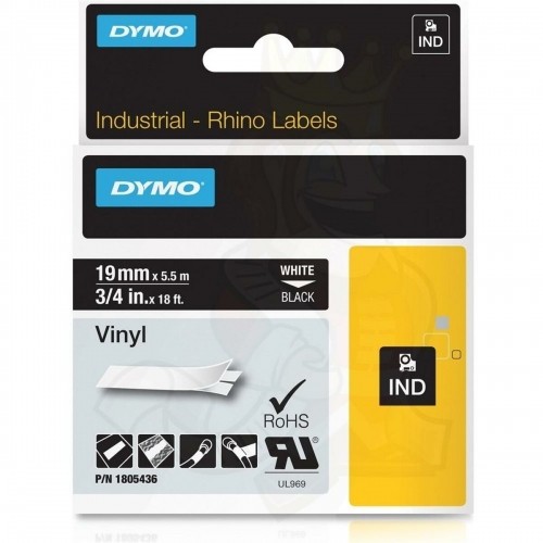 Laminated Tape for Labelling Machines Rhino Dymo ID1-19 19 x 5,5 mm Black Polyester White Self-adhesives (5 Units) image 2