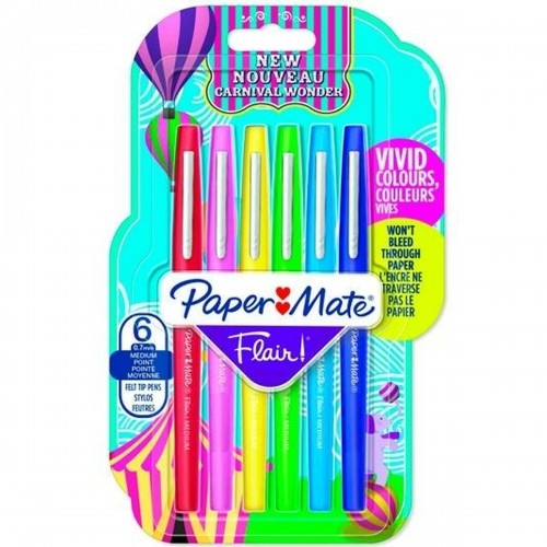 Set of Felt Tip Pens Paper Mate Flair Multicolour 6 Pieces (2 Units) image 2