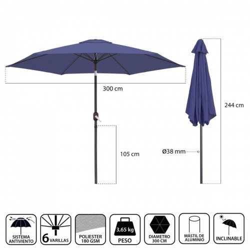 Bigbuy Home Пляжный зонт Monty Alumīnijs Tumši Zils 300 cm image 2