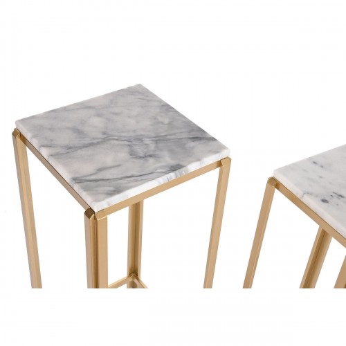 Набор из двух столиков DKD Home Decor 33 x 33 x 70 cm Позолоченный Металл Белый Мрамор image 2