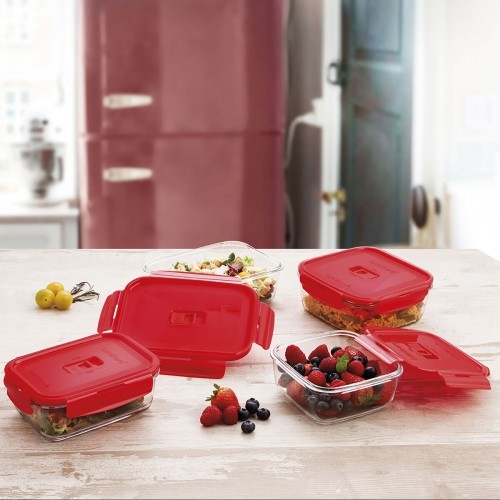 Hermetic Lunch Box Luminarc Pure Box 19 x 13 cm Red 1,22 L Glass (6 Units) image 2