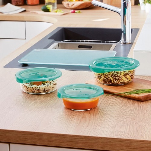 Round Lunch Box with Lid Luminarc Keep'n Lagon 920 ml 15,6 x 6,6 cm Turquoise Glass (6 Units) image 2