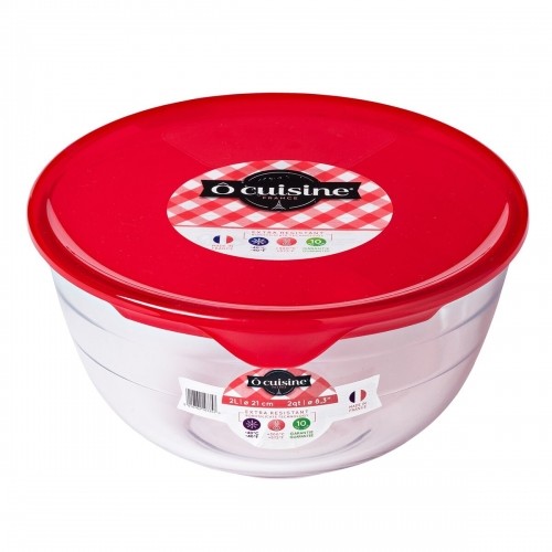 Round Lunch Box with Lid Ô Cuisine Prep&store Ocu Red 2 L 22 x 22 x 11 cm Glass (3 Units) image 2
