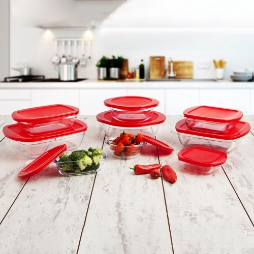 Square Lunch Box with Lid Ô Cuisine Cook&store Ocu Red 25 x 22 x 7 cm 2,2 L Glass Silicone (5 Units) image 2