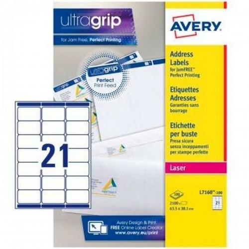 Printer Labels Avery L7160 White 100 Sheets 63,5 x 38,1 mm (5 Units) image 2