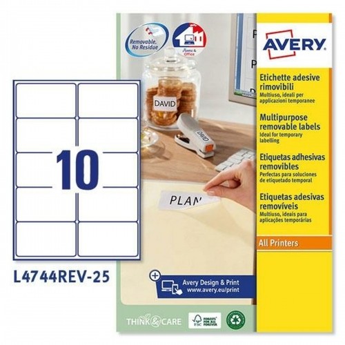 Printer Labels Avery L4744REV White 25 Sheets 96 x 50,8 mm (5 Units) image 2