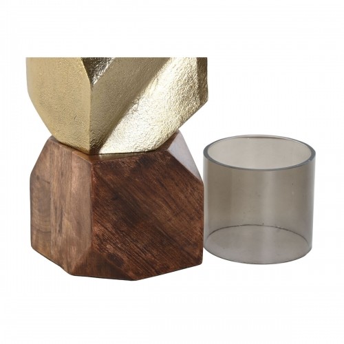 Candleholder DKD Home Decor 10 x 10 x 40,5 cm Crystal Golden Brown Aluminium Mango wood image 2