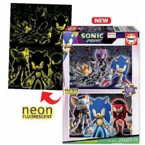 2-Puzzle Set Educa Neon Sonic 100 Pieces image 2