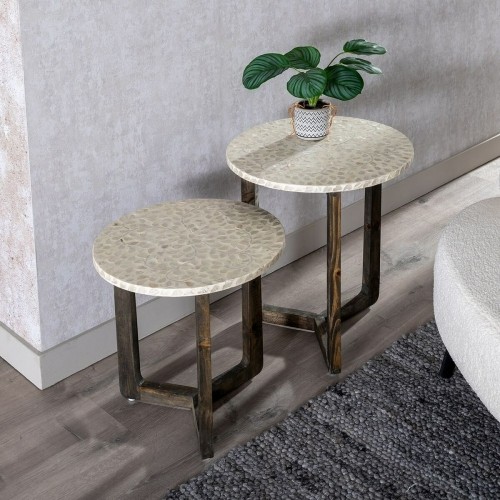 Side table Beige Brown Mother of pearl 40 x 40 x 45 cm MDF Wood image 2