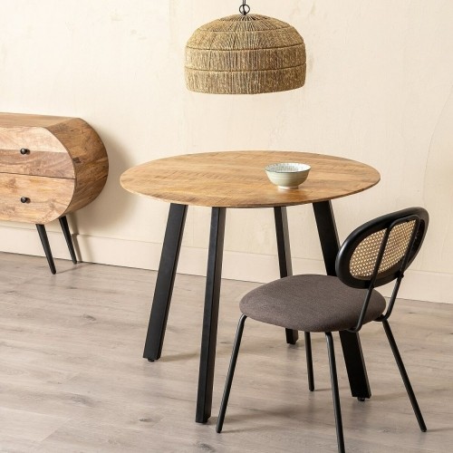 Dining Table 90 x 90 x 77 cm Natural Black Wood Iron image 2