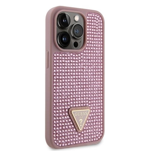 Guess Rhinestones Triangle Metal Logo Case for iPhone 14 Pro Pink image 2