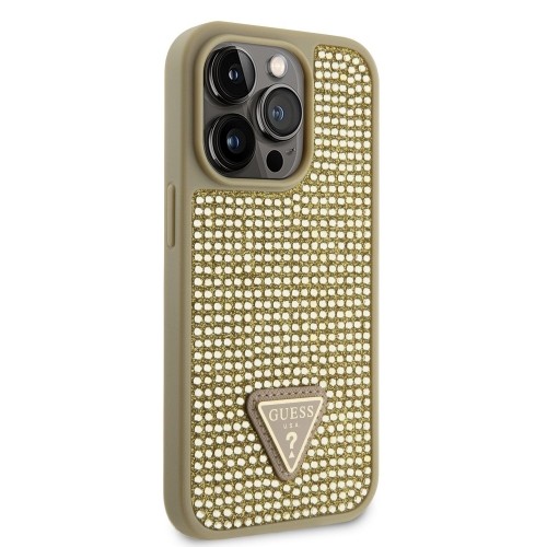 Guess Rhinestones Triangle Metal Logo Case for iPhone 14 Pro Gold image 2