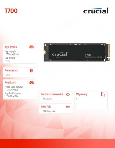 Crucial SSD drive T700 2TB M.2 NVMe 2280 PCIe 5.0 12400/11800 image 2