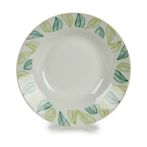 Deep Plate White Green Ø 20,6 cm Sheets Porcelain (10Units) image 2