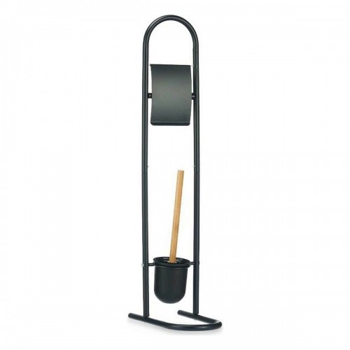 Toilet Paper Holder with Brush Stand 16 x 28,5 x 80,8 cm Black Metal Plastic Bamboo (4 Units) image 2