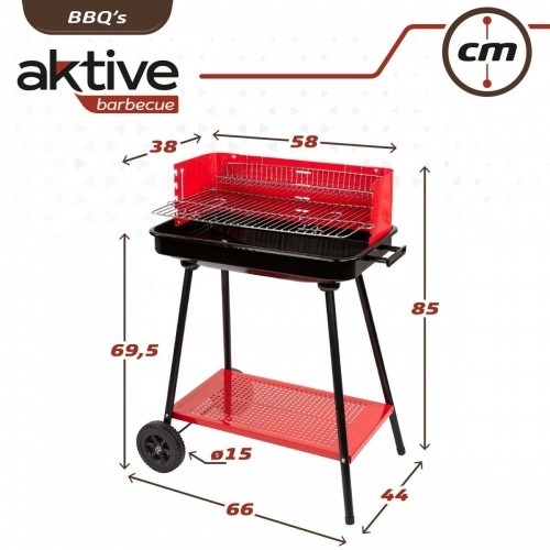 Coal Barbecue with Wheels Aktive Steel Plastic Enamelled Metal 66 x 85 x 44 cm Red image 2
