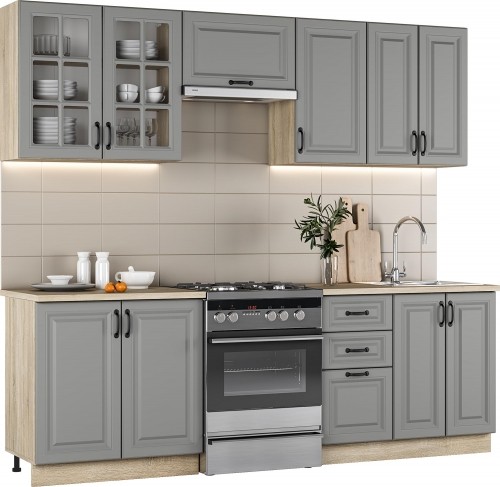 Halmar ELIZABETH 240 kitchen set, color: front - white matt, body – white, worktop – sonoma oak image 2