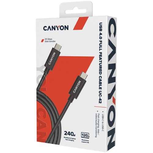 CANYON UC-42, USB4 TYPE-C to TYPE-C cable assembly 20G 2m 5A 240W(ERP) with E-MARK, CE, ROHS, black image 2