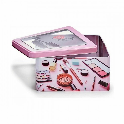 Storage Box Make-up Pink Tin 18 x 8,5 x 18 cm (18 Units) image 2