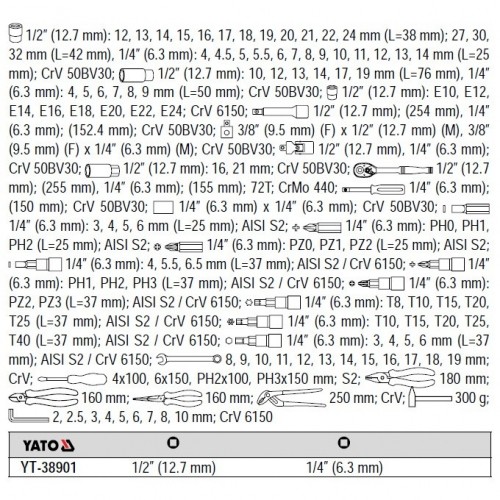 Instrumentu komplekts 1/4'', 1/2'' (122gab.) YATO image 2
