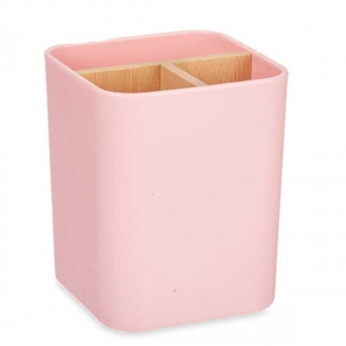 Toothbrush Holder Pink Bamboo polypropylene 9 x 11 x 9 cm (6 Units) image 2