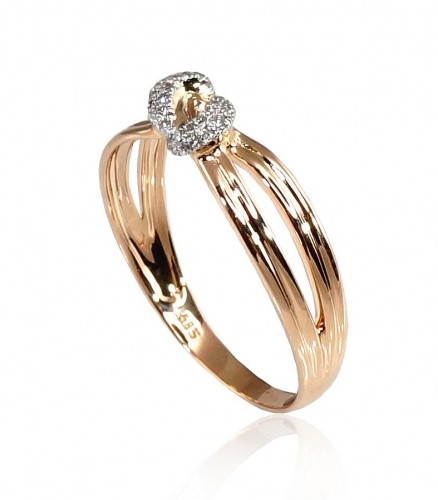 Золотое кольцо #1100199(Au-R+PRh-W)_DI, Красное Золото 585°, родий (покрытие), Бриллианты (0,064Ct), Размер: 17, 1.85 гр. image 2