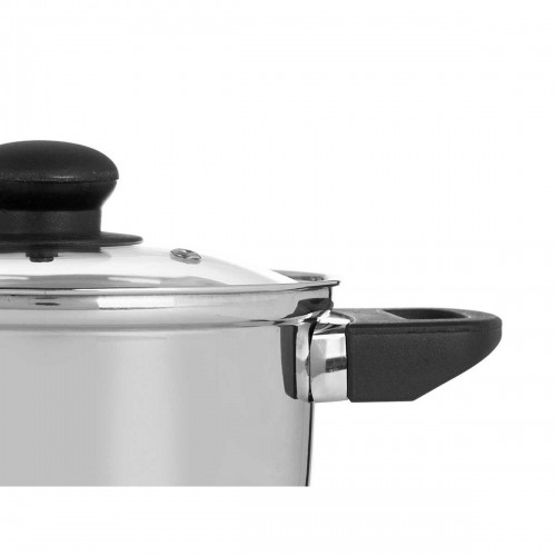 Casserole with glass lid Silver Stainless steel 1,8 L 28 x 9 x 18 cm (6 Units) image 2