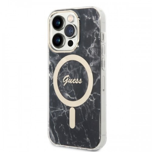 Zestaw Guess GUBPP14XHMEACSK Case+ Charger iPhone 14 Pro Max 6,7" czarny|black hard case Marble MagSafe image 2