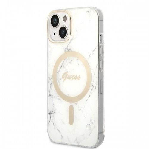 Zestaw Guess GUBPP14MHMEACSH Case+ Charger iPhone 14 Plus 6,7" biały|white hard case Marble MagSafe image 2
